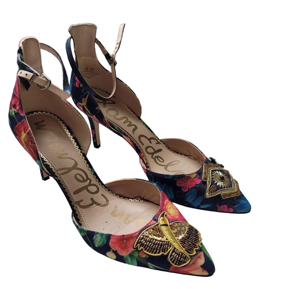 Sam Edelman Tabby Beaded Toe Ankle Strap heel.
